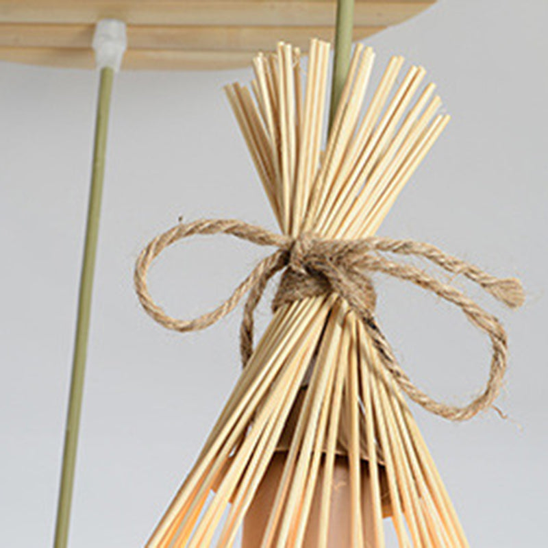 Chinese Conical Pendant Lighting Fixtures Rattan Hanging Light with Hanging Cord for Restaurant