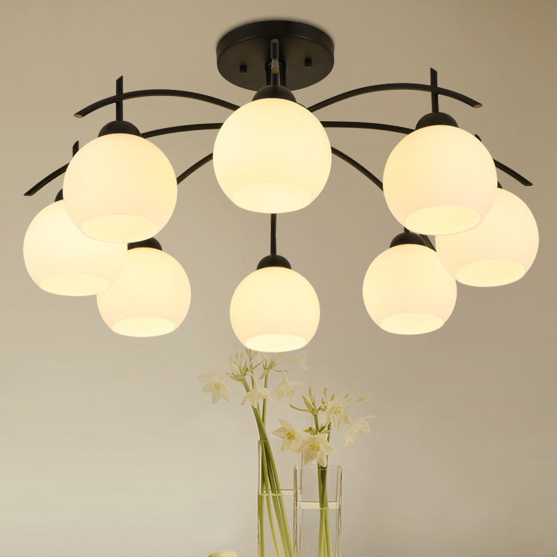 Black Sputnik Semi Flush Mount in traditionele stijl smeedijzeren plafondlicht met glazen schaduw