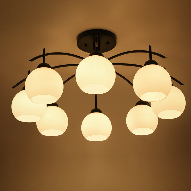 Black Sputnik Semi Flush Mount in traditionele stijl smeedijzeren plafondlicht met glazen schaduw