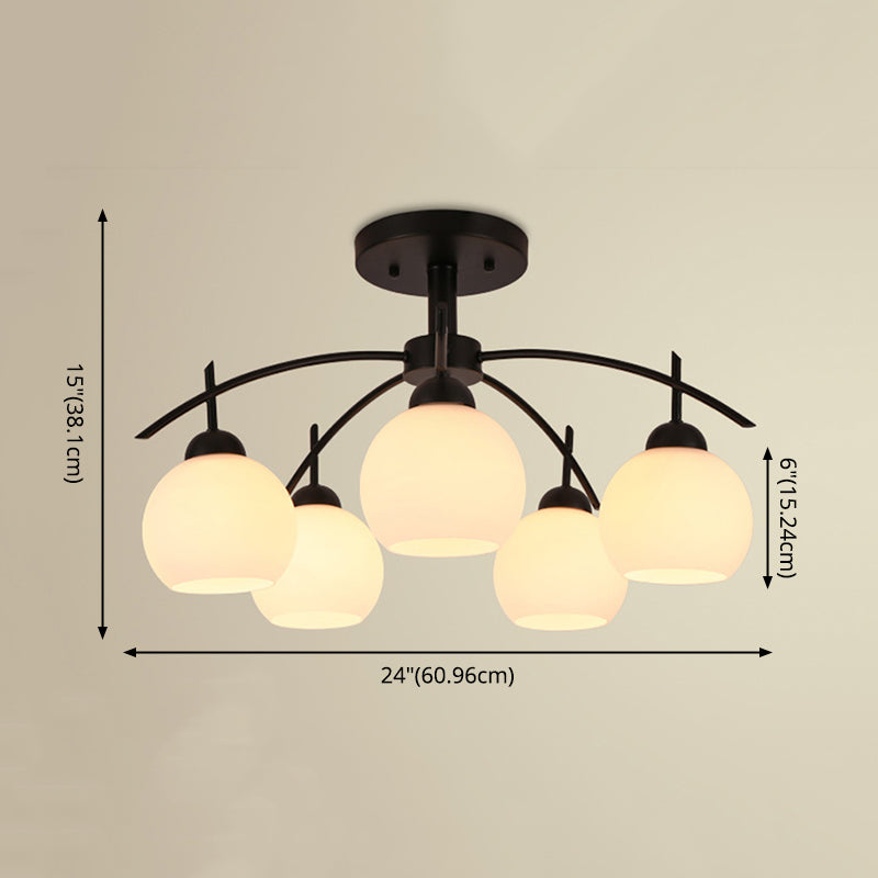 Black Sputnik Semi Flush Mount in traditionele stijl smeedijzeren plafondlicht met glazen schaduw