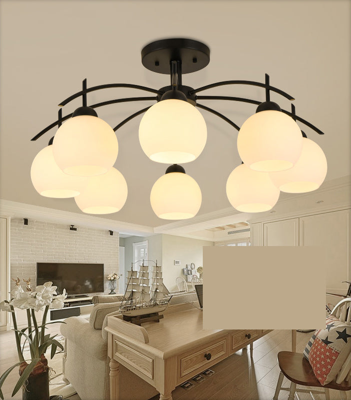 Black Sputnik Semi Flush Mount in Traditional Style Wrought Iron Ceiling Light with Glass Shade