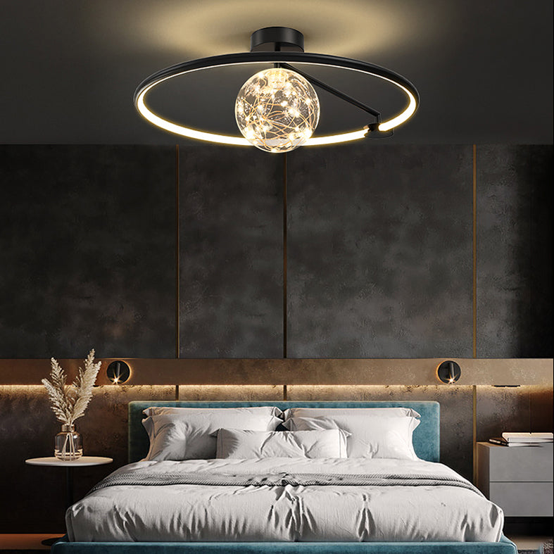 Circle Ring Semi Flush Mount Light Fixture Modern Simplicity Ceiling Mount Light Fixture for Bedroom