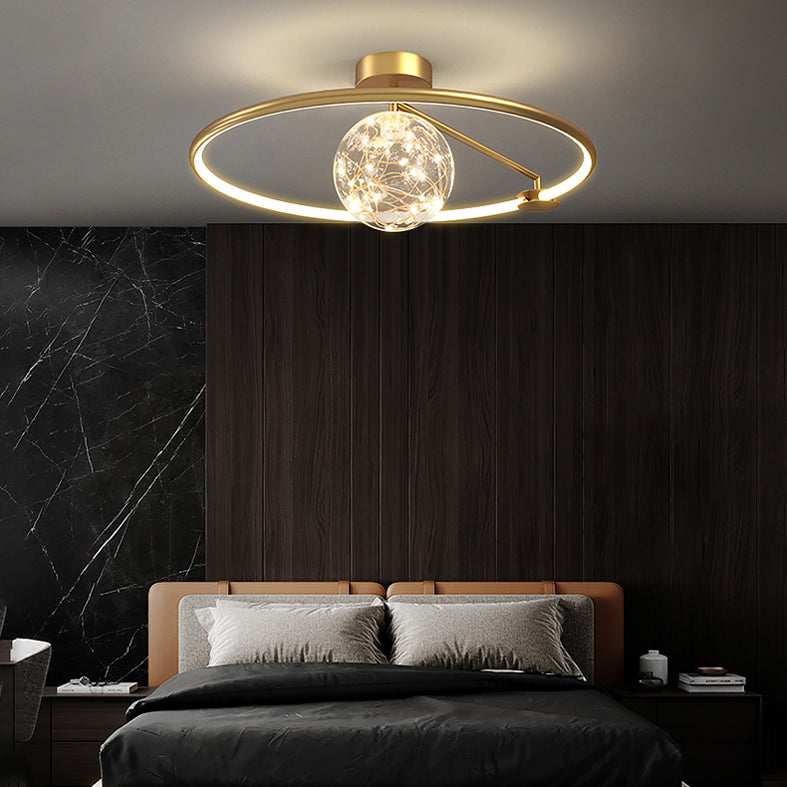 Circle Ring Semi Flush Mount Light Fixture Modern Simplicity Ceiling Mount Light Fixture for Bedroom