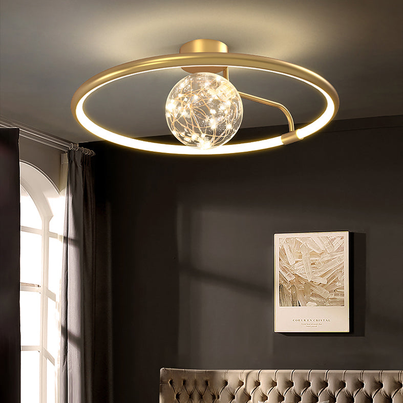 Circle Ring Semi Flush Mount Light Fixture Modern Simplicity Ceiling Mount Light Fixture for Bedroom