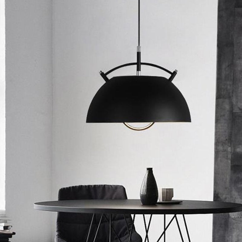 1 Head Dining Room Pendant Lighting Modernist Black Hanging Light Fixture with Domed Metal Shade