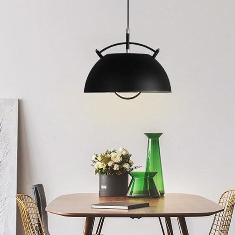 1 Head Dining Room Pendant Lighting Modernist Black Hanging Light Fixture with Domed Metal Shade