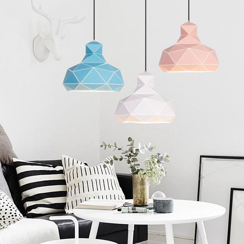 Hat Ceiling Lighting Contemporary Metal 1 Head White/Pink/Blue Suspension Pendant Light, 12"/15" Wide