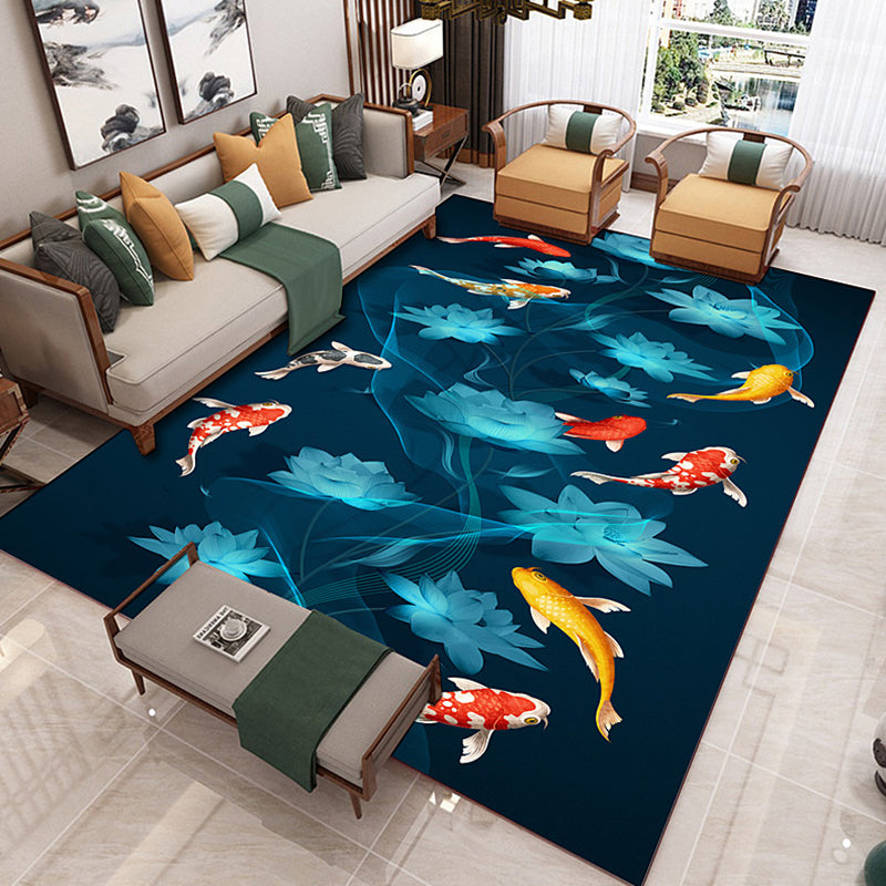 Black Tone Vintage Area Rug Polyester Animals Print Rug Washable Indoor Rug for Living Room