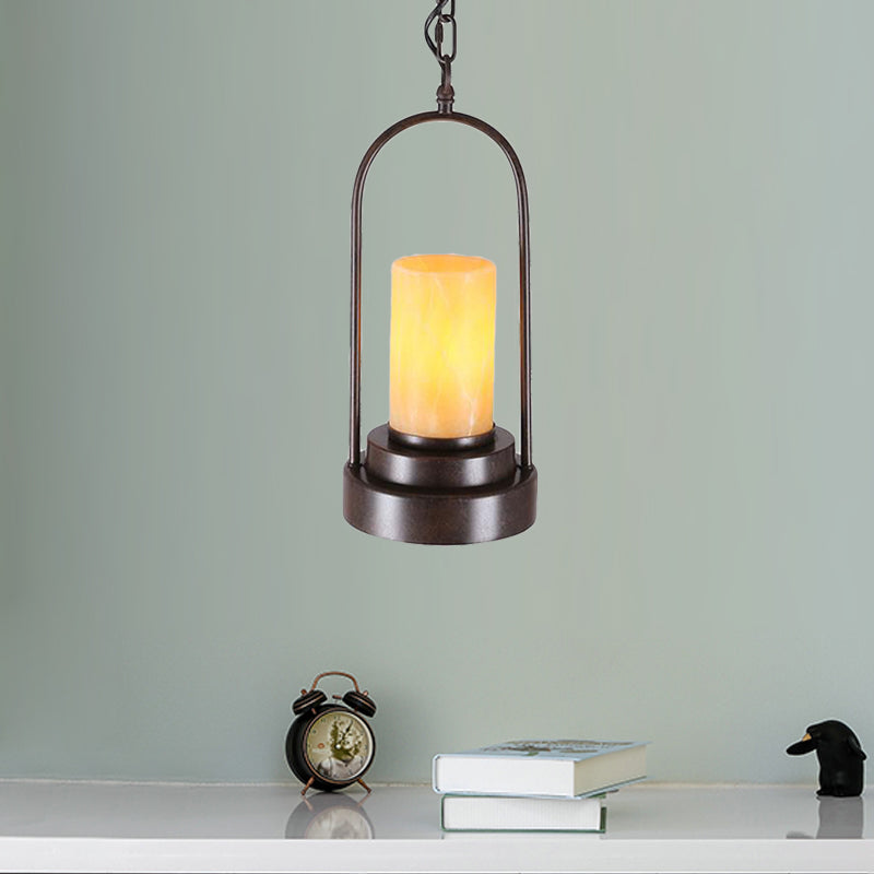 Cylinder Restaurant Suspension Lighting Farmhouse Stylish Marble 1 Light Bronze/Black Finish Ceiling Light Fixture