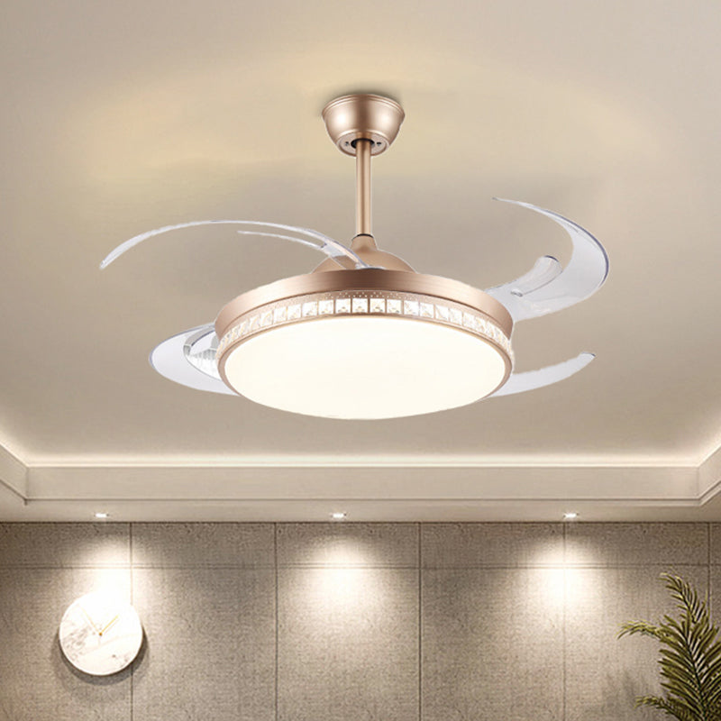 Smart Control Round Ceiling Fan Light Minimal Acrylic 8-Blade LED Semi Flush Lamp in Gold