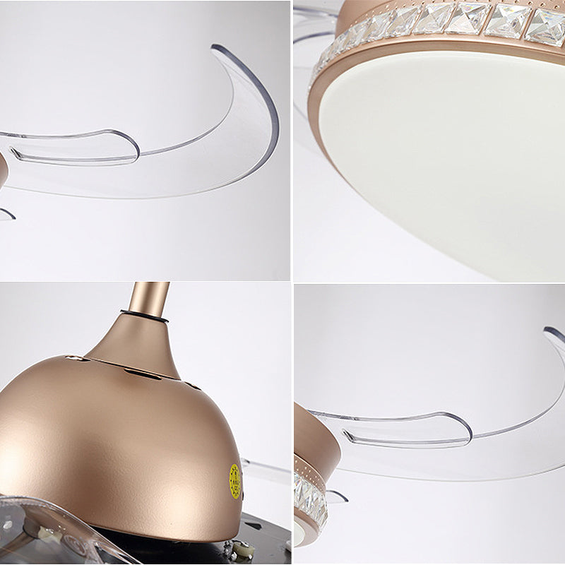 Smart Control Round Ceiling Fan Light Minimal Acrylic 8-Blade LED Semi Flush Lamp in Gold