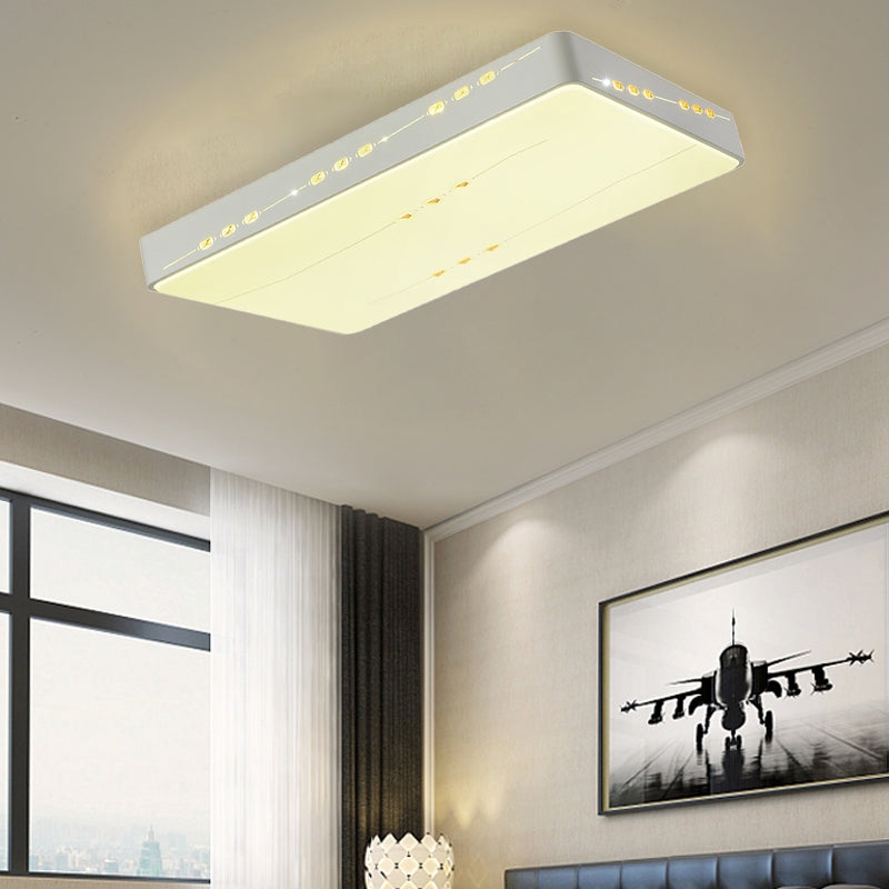 Simple Style LED Flush Mount Light White Rectangle/Square/Round Ceiling Lighting with Crystal Accent, 18.5"/19.5"/31" Wide