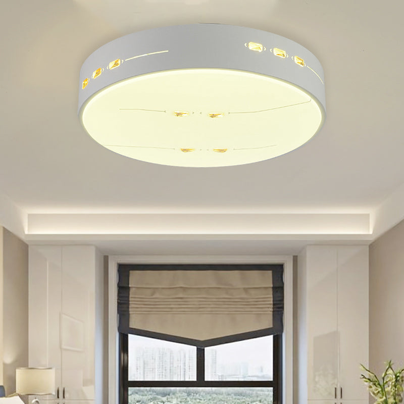 Simple Style LED Flush Mount Light White Rectangle/Square/Round Ceiling Lighting with Crystal Accent, 18.5"/19.5"/31" Wide