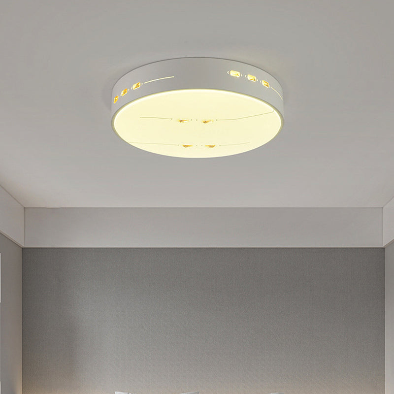 Eenvoudige Stijl LED Flush Mount Licht Witte Rechthoek/Vierkant/Ronde Plafond Verlichting met Kristal Accent, 18.5"/19.5"/31" Breed