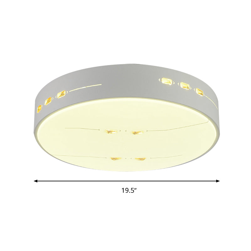 Eenvoudige Stijl LED Flush Mount Licht Witte Rechthoek/Vierkant/Ronde Plafond Verlichting met Kristal Accent, 18.5"/19.5"/31" Breed