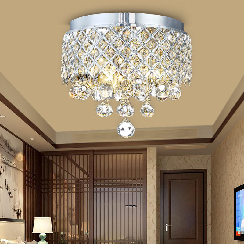 Cascade Flush Mount Lamp Contemporary Crystal Ball 3 Lights Chrome Ceiling Lighting