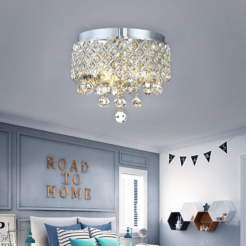 Cascade Flush Mount Lamp Contemporary Crystal Ball 3 Lights Chrome Ceiling Lighting