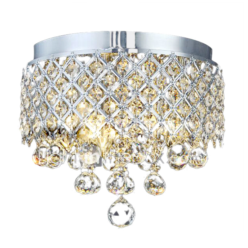 Cascade Flush Mount Lamp Contemporary Crystal Ball 3 Lights Chrome Ceiling Lighting