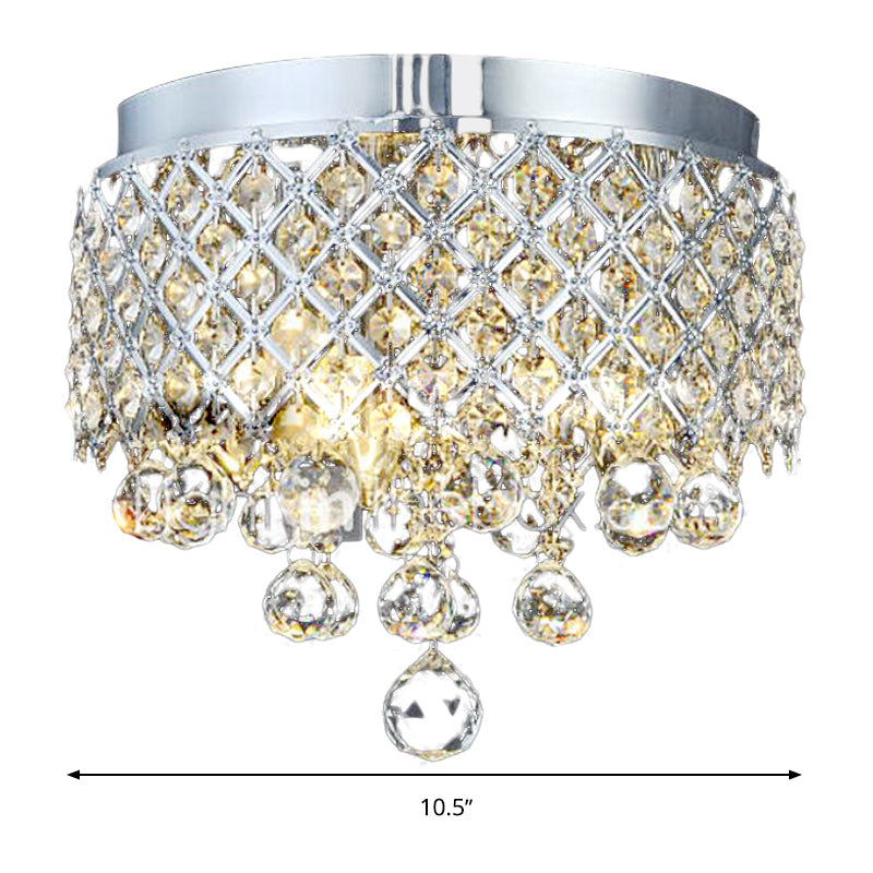 Cascade Flush Mount Lamp Contemporary Crystal Ball 3 Lights Chrome Ceiling Lighting