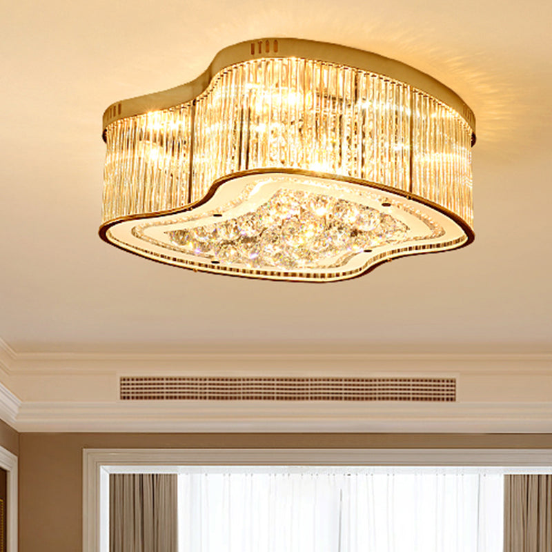 Plafonnier à tige en cristal géométrique, luminaire de plafond doré à 4 têtes, modernisme