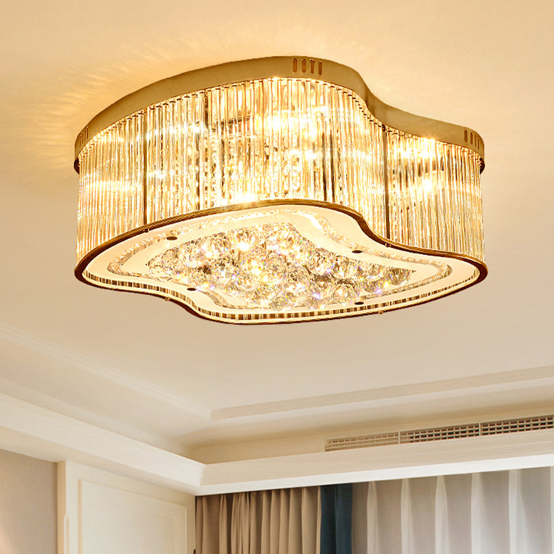 Geometrische Crystal Rod Flush Mount Licht Modernisme 4 Heads Gouden Plafond Lamp Fixture