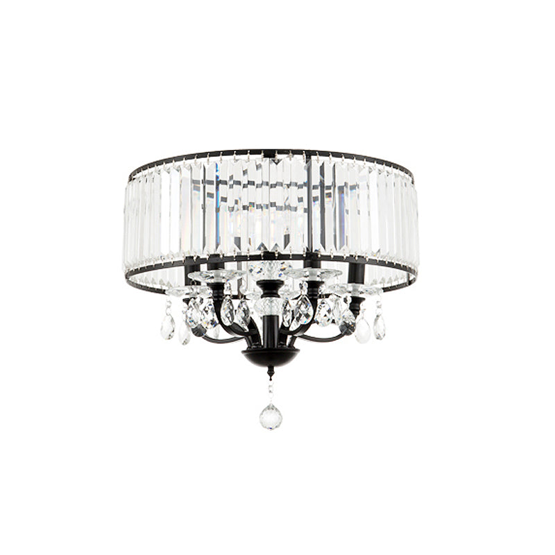 Round Crystal Block Semi Flush Light Fixture Contemporary 4 Heads Black Ceiling Lamp in White Light