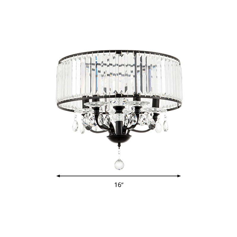 Round Crystal Block Semi Flush Light Fixture Contemporary 4 Heads Black Ceiling Lamp in White Light