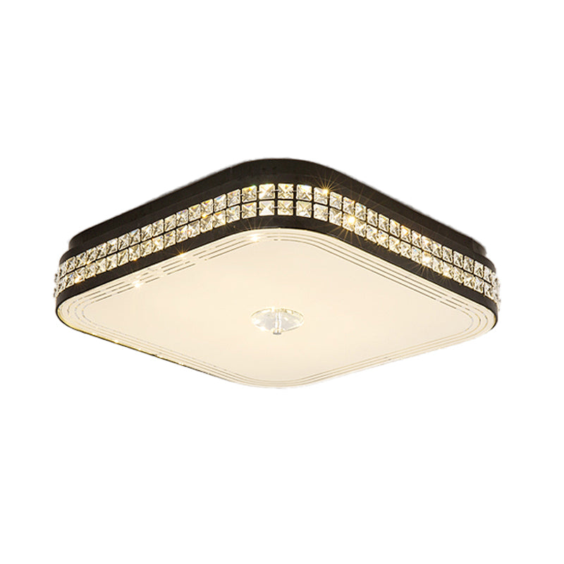 Black Square Flush Mount Fixture Simple Style K9 Crystal LED Ceiling Light for Bedroom