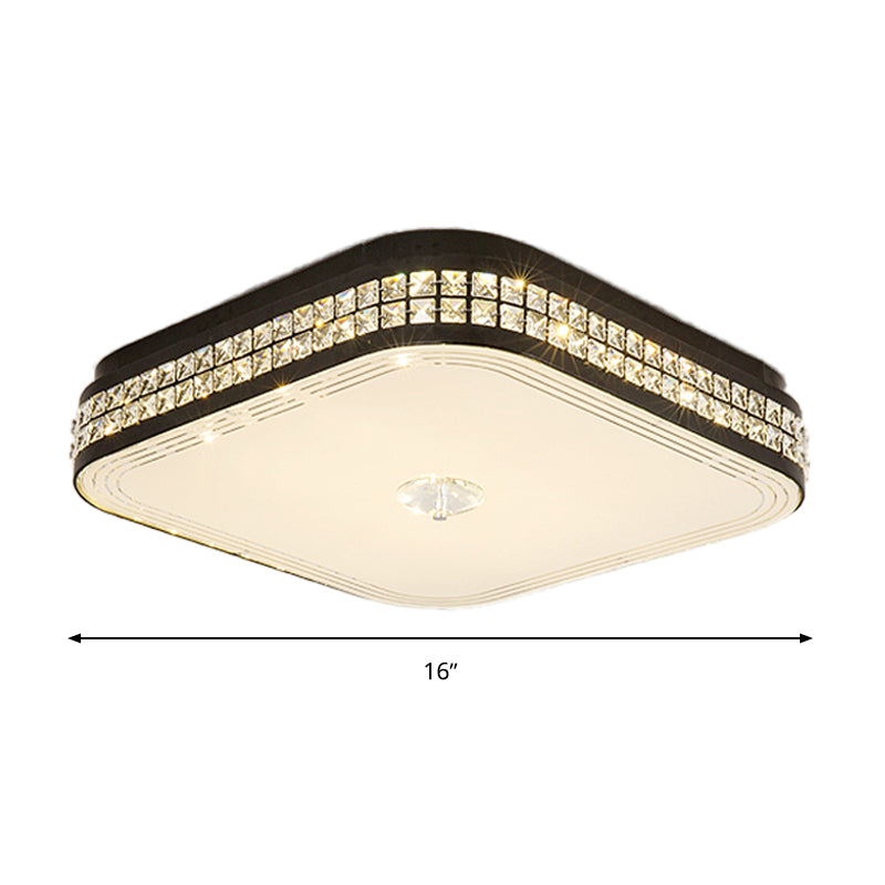 Black Square Flush Mount Fixture Simple Style K9 Crystal LED Ceiling Light for Bedroom