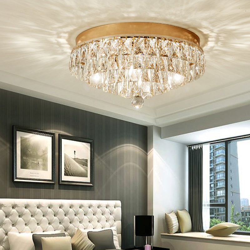 Three Tiers Flush Light Postmodern Crystal Block 2 Heads Gold Ceiling Mount Light Fixture