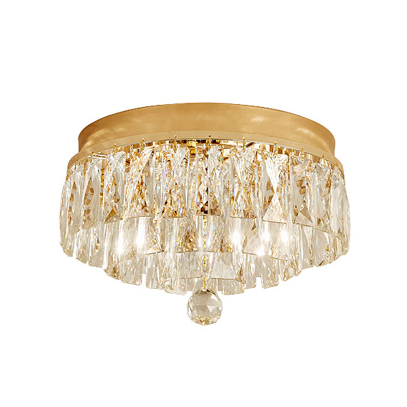 Three Tiers Flush Light Postmodern Crystal Block 2 Heads Gold Ceiling Mount Light Fixture