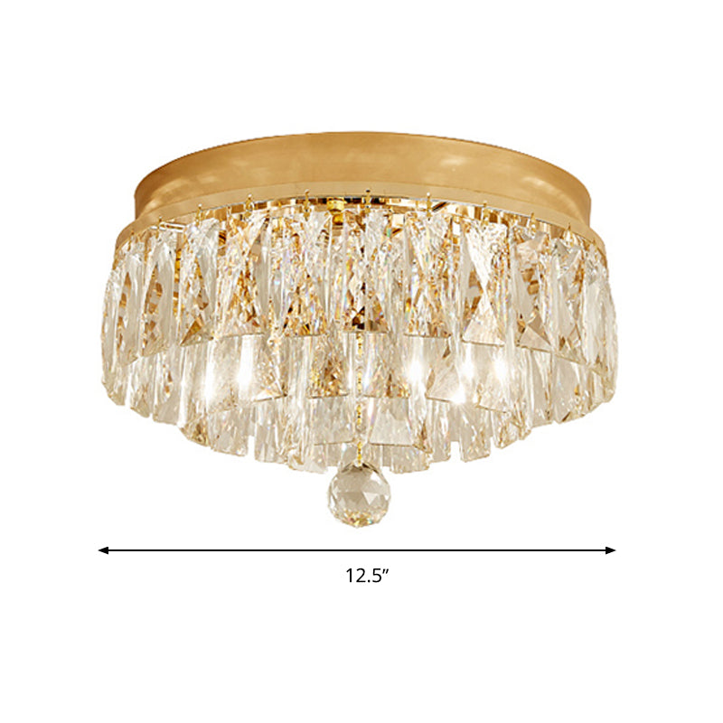 Three Tiers Flush Light Postmodern Crystal Block 2 Heads Gold Ceiling Mount Light Fixture