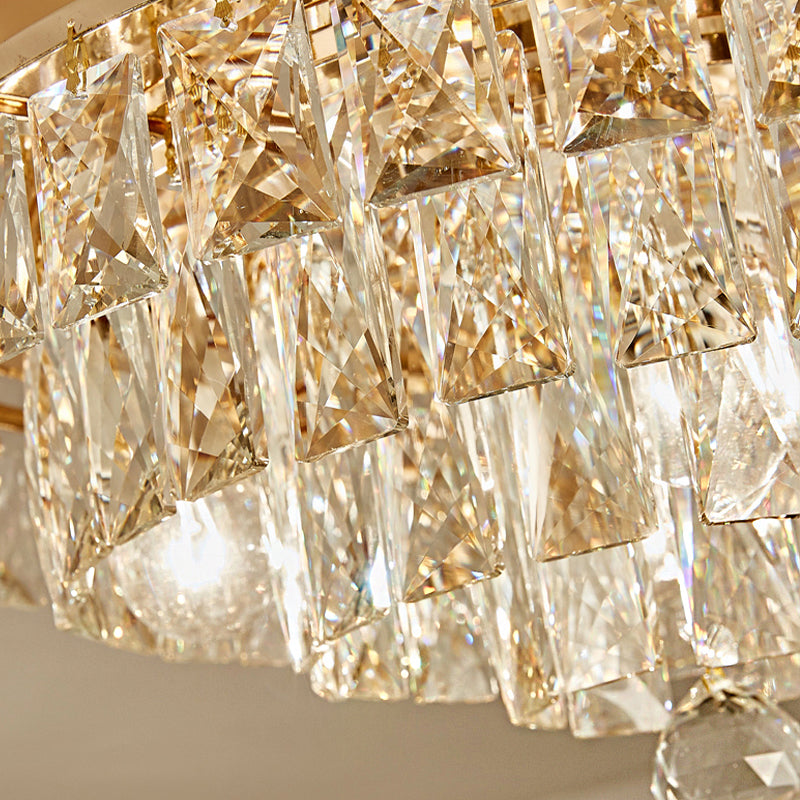 Three Tiers Flush Light Postmodern Crystal Block 2 Heads Gold Ceiling Mount Light Fixture