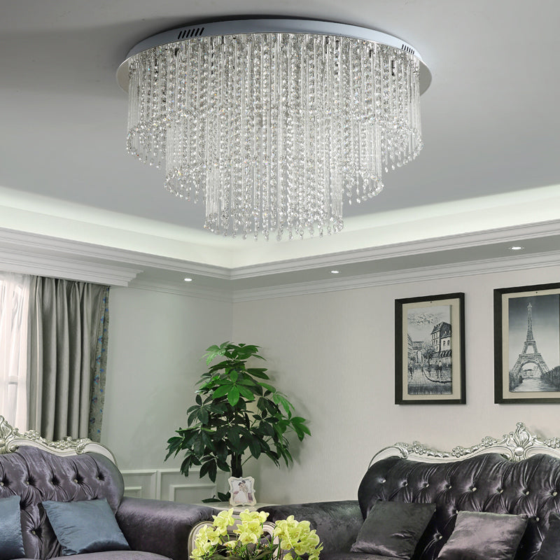 Crystal Strand 3 Tiers Massimale Light Modernism Nickel LED Flush Montaggio Lampada per Living Room