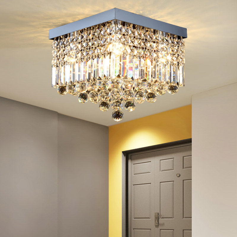 Rechthoek Corridor Plafond Gemonteerd Licht Gefacetteerde Kristal 2/4 Heads Contemporary Flush Light in zwart/wit