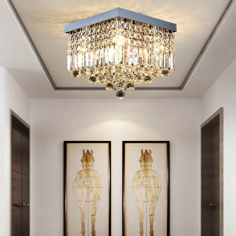 Rechthoek Corridor Plafond Gemonteerd Licht Gefacetteerde Kristal 2/4 Heads Contemporary Flush Light in zwart/wit