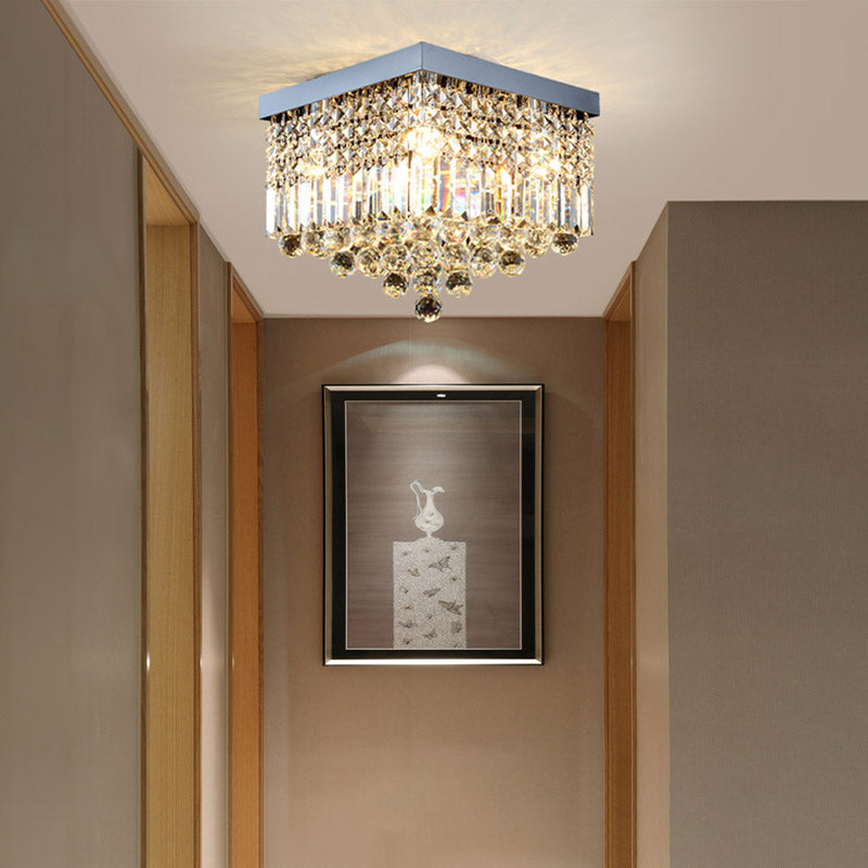 Rechthoek Corridor Plafond Gemonteerd Licht Gefacetteerde Kristal 2/4 Heads Contemporary Flush Light in zwart/wit