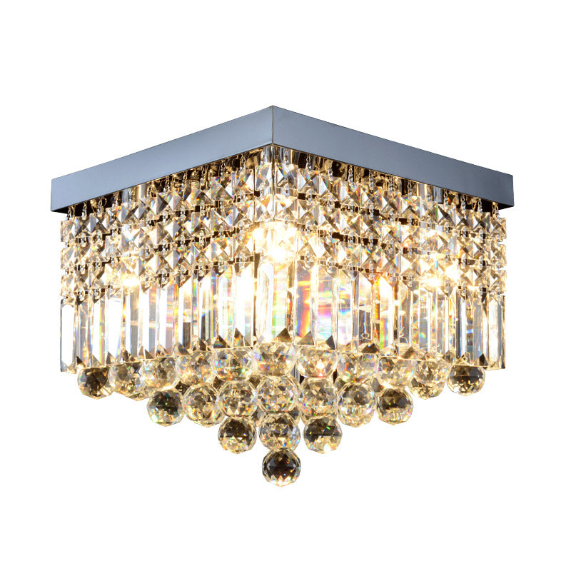 Rectangle Corridor Ceiling Mounted Light Faceted Crystal 2/4 Heads Contemporary Flush Light in Black/White