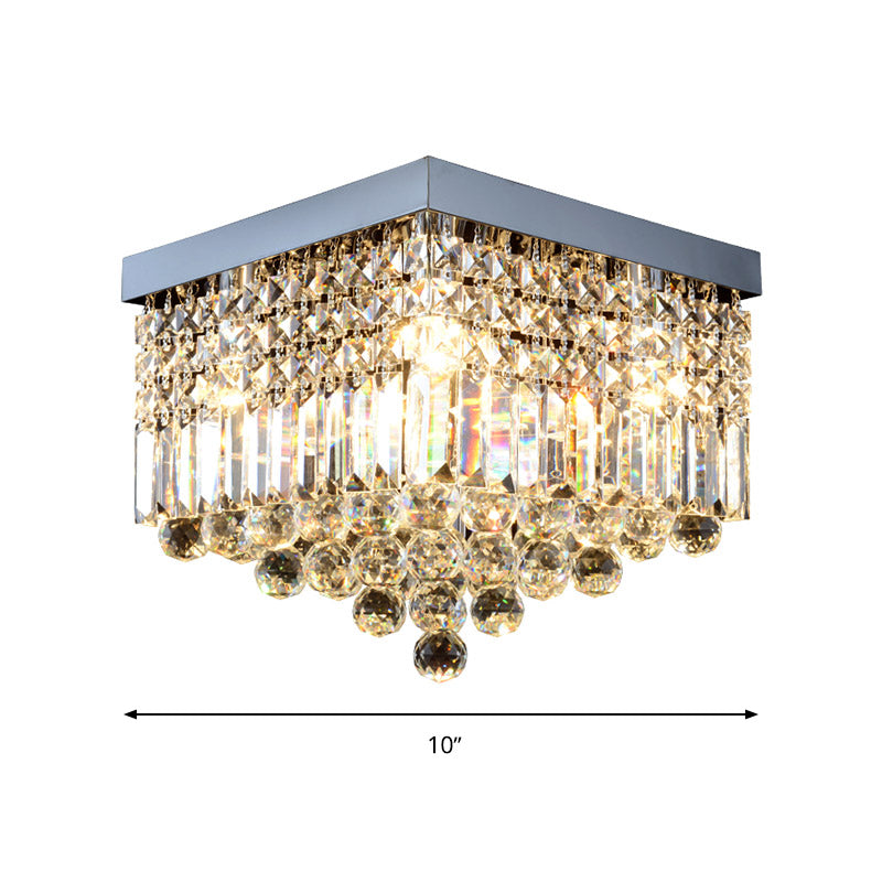 Rectangle Corridor Ceiling Mounted Light Faceted Crystal 2/4 Heads Contemporary Flush Light in Black/White