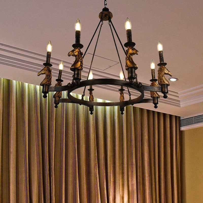 Industrial Wagon Wheel Chandelier Lamp 8 Lights Metal Pendant Lighting in Brass for Dining Room