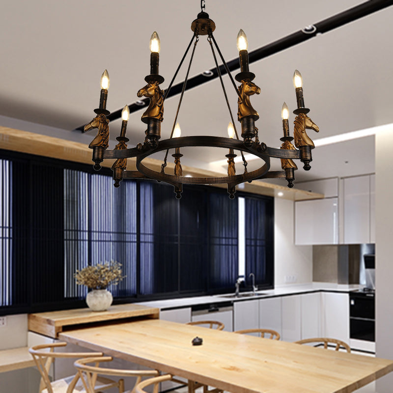 Industrial Wagon Wheel Chandelier Lamp 8 Lights Metal Pendant Lighting in Brass for Dining Room