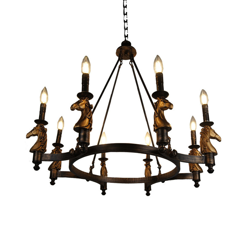 Industrial Wagon Wheel Chandelier Lamp 8 Lights Metal Pendant Lighting in Brass for Dining Room