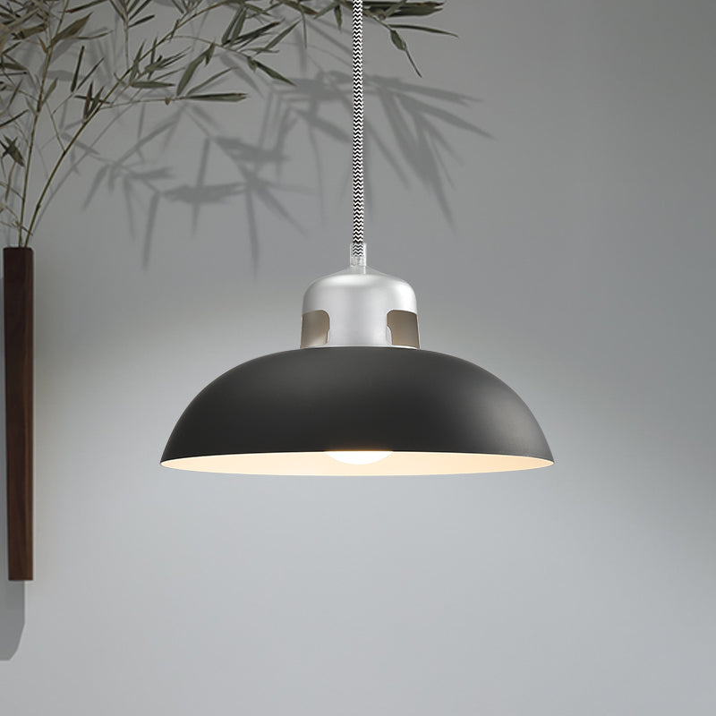 Lampada a sospensione in metallo nero/grigio/bianco a cupola 1 illuminazione a sospensione vintage leggera per sala da pranzo