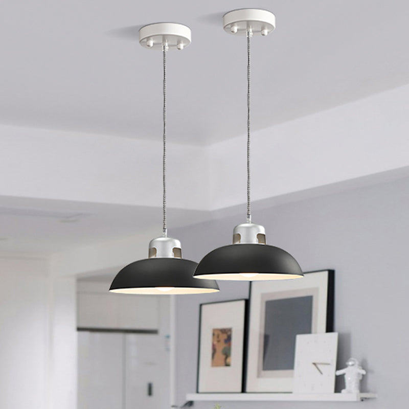 Lampada a sospensione in metallo nero/grigio/bianco a cupola 1 illuminazione a sospensione vintage leggera per sala da pranzo