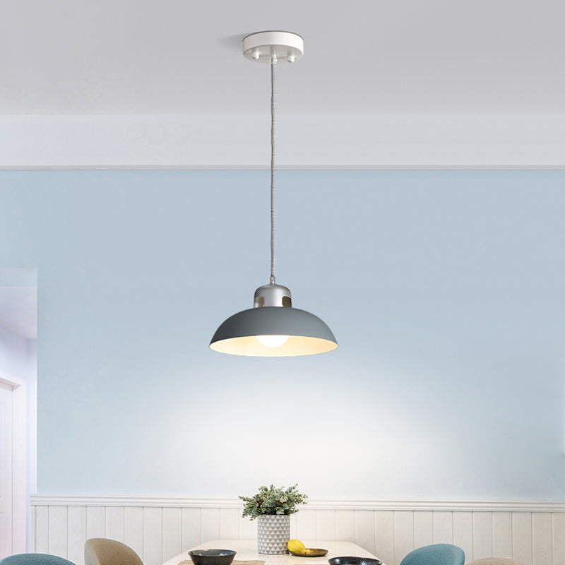 Metal Black/Grey/White Hanging Lamp Domed 1 Light Vintage Pendant Lighting for Dining Room