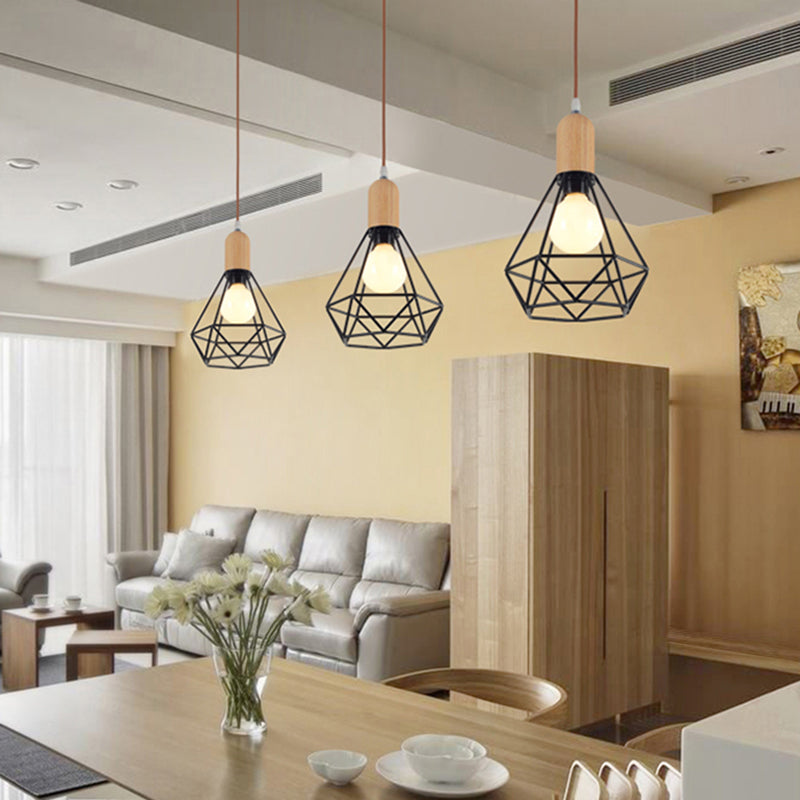 1 Light Metal Pendant Lamp Vintage Black Diamond/Urn/Pumpkin Restaurant Hanging Ceiling Light