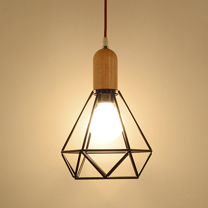 1 Light Metal Pendant Lamp Vintage Black Diamond/Urn/Pumpkin Restaurant Hanging Ceiling Light