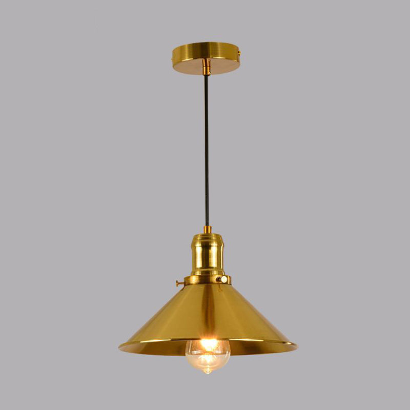 1 Light Metal Pendant Lighting Industrial Style Brass Conical Dining Room Hanging Lamp