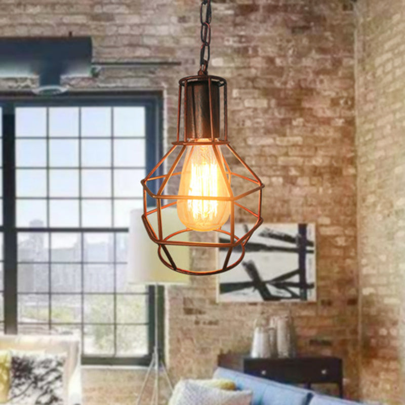 Globe Metal Ceiling Pendant Industrial 1 Light Living Room Hanging Light in Rust/Black