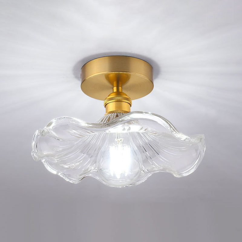 Nordic Floral Ceiling Mounted Fixture Glass Aisle Semi Flush Mount Lighting in Gold